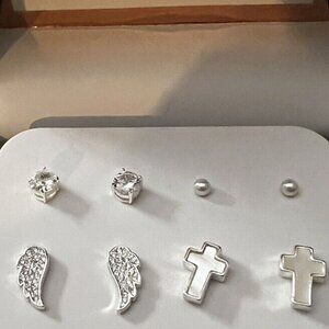 Believe by Brillance Fine Silver-Plated Genuine Mother of Pearl Earrings Set NEW